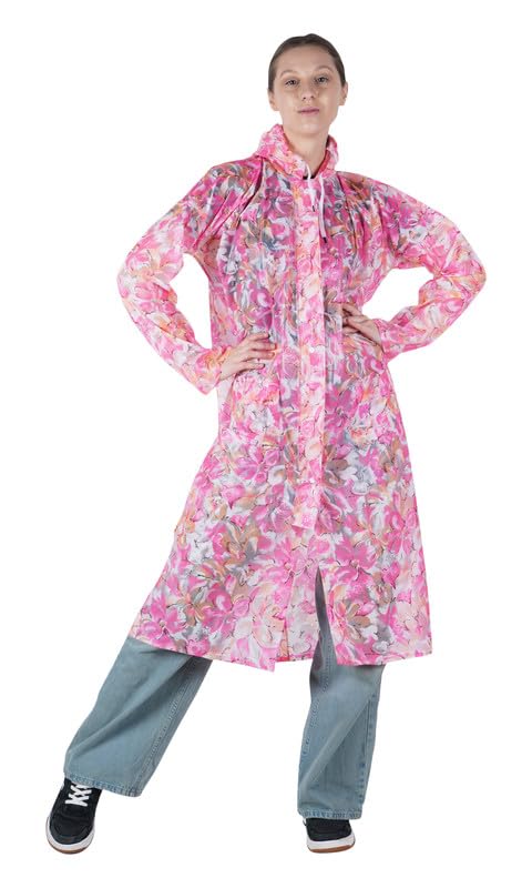 Waterproof abstract printed Long/Full Raincoat for women & Girls with adjustable Hood.-image-32