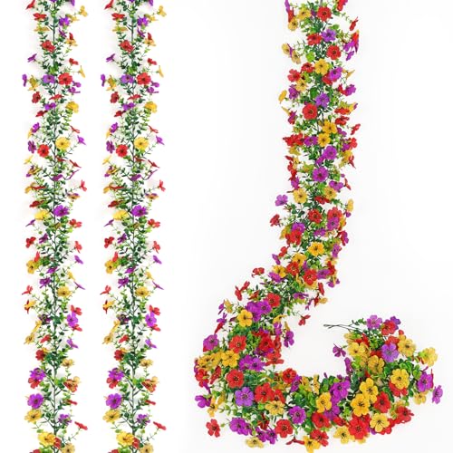 MEIVINES Blumengirlande Künstlich Kunstblumen 2PCS 180cm Girlande Frühling Blumengirlande Deko Blumenranken Künstlich Seidenblumen Hängend für Außen Hochzeit Garten Wand Dekor