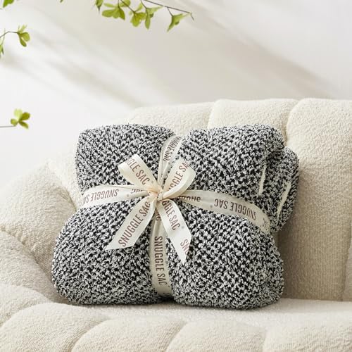 Image of Snuggle Sac Heather Black Throw Blanket for Couch, Reversible Super Soft Micorfiber Blankets Dupes Warm Cozy Knit Fuzzy Plush Throws for Sofa, Bed, Heather Black, 50x60 inches