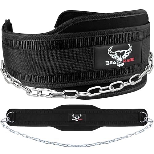 BEAST RAGE Dip Belt Weight lifting belt with Heavy Duty 36 Inch Adjustable Dipping Steel Chain Padded Neoprene Gym belt Back Support Men Women Fitness