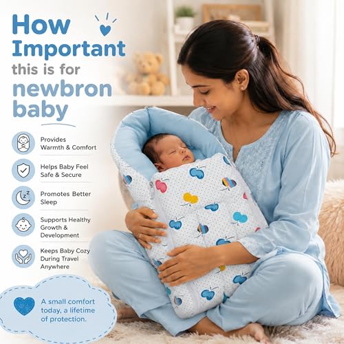 Image of Mommers Baby Sleeping Bag for Newborn Baby | Soft Baby Wrapper Cum Carry Nest with Head Support | Reversible & Lightweight Baby Bedding for 0-6 Months