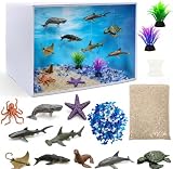 Ocean Diorama Kit, Ocean Habitat Project Supplies with Diorama Box, Sea Animals Figures, Seagrass, Decorative Crystal Pebbles, Sands, Sea Animal Habitat Diorama Kit for Gifts DIY Crafts
