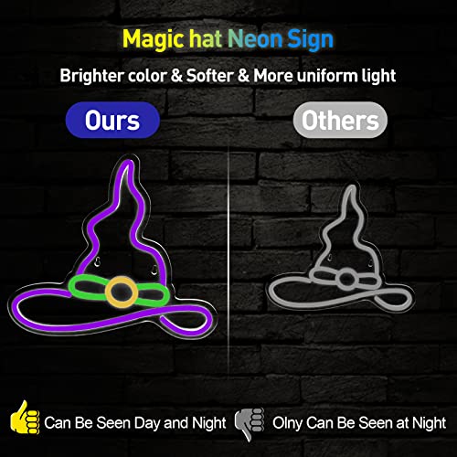 Image of Halloween Witch Neon Sign - IMEGINA Dimmable Wizard Hat Neon Signs for Wall Decor 13.3x11.8 Inch, USB Powered LED Neon Light for Bedroom Party Decor Kids Game Room Bar, Purple