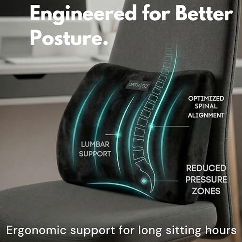 Image of Lumbar Support Back Cushion for Car Seat & Office Chair, Ergonomic Lower Back Support Pillow for Back Pain Relief, Portable Backrest Cushion for Driving, Travel, Home & Work Seating (Black)
