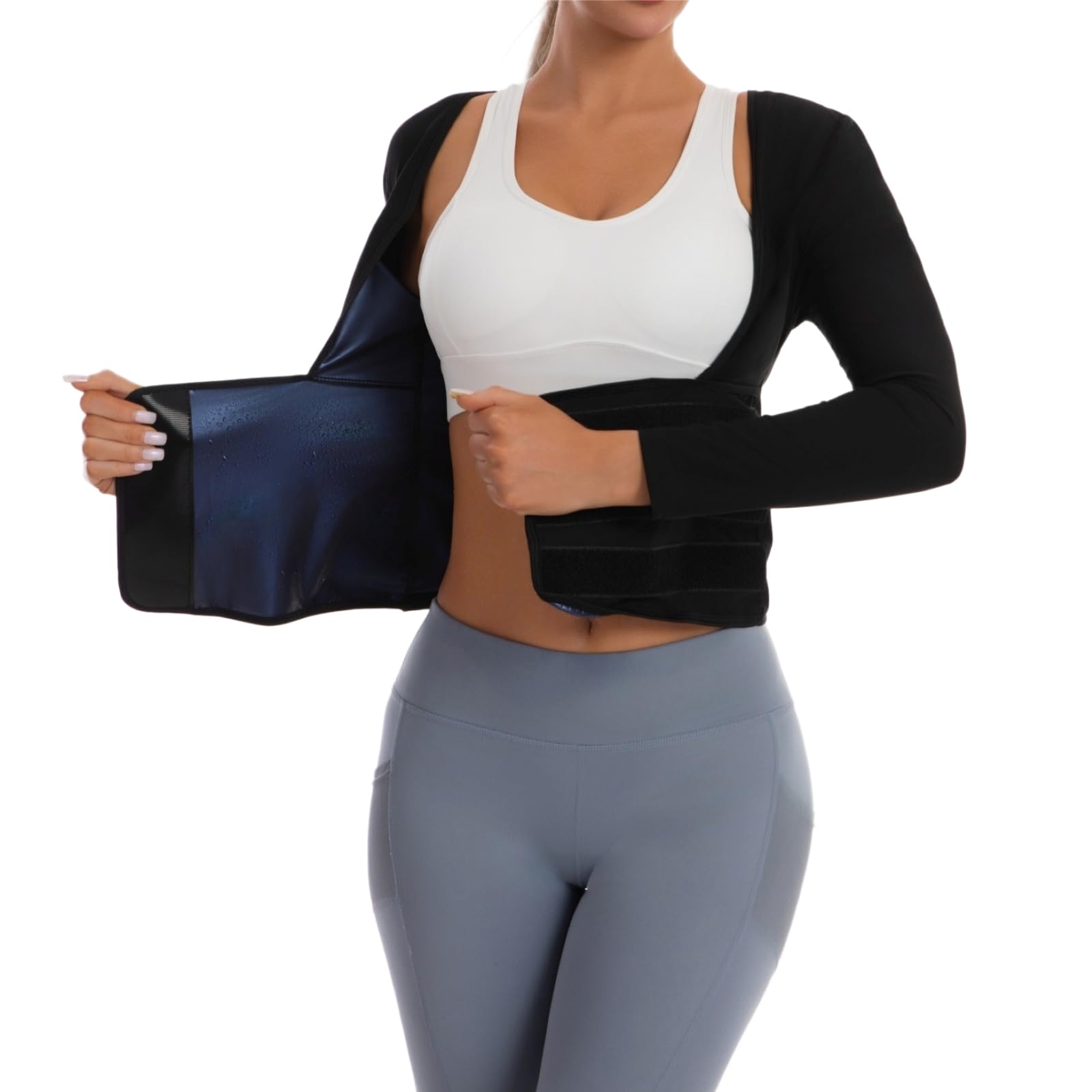 Dokelovy Sauna Suit Shirt for Women,Sauna Waist Trainer Long Sleeve Jacket Shapewear, Slimming Waist Trimmer Weight Loss