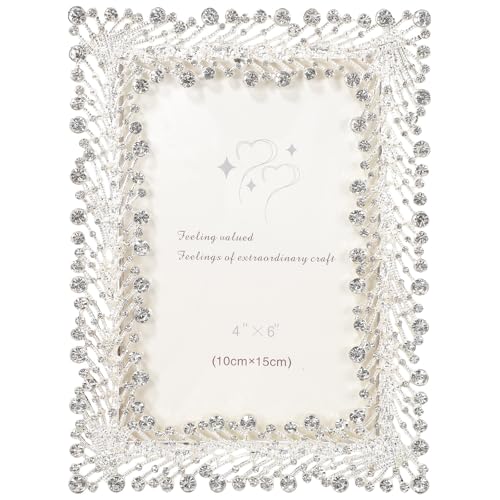 Veemoon Marco de Fotos de Gemas Elegante de Aleación de Zinc Vidrio, Soporte para Fotos de Escritorio Decorativo Adecuado para Decoración de Dormitorio y Sala