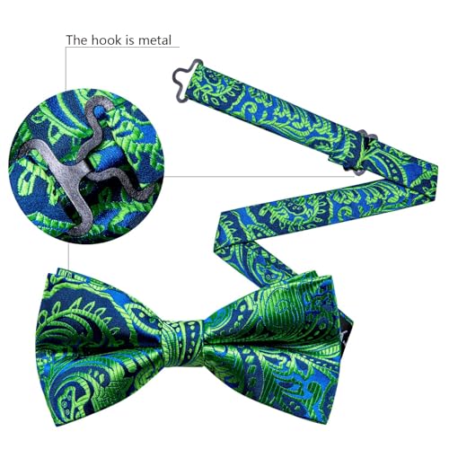 Image of YOHOWA Mens Bow Tie Set Paisley Coloful Pre-tied Bowties Adjustable with Handkerchief Cufflinks Wedding Prom Party