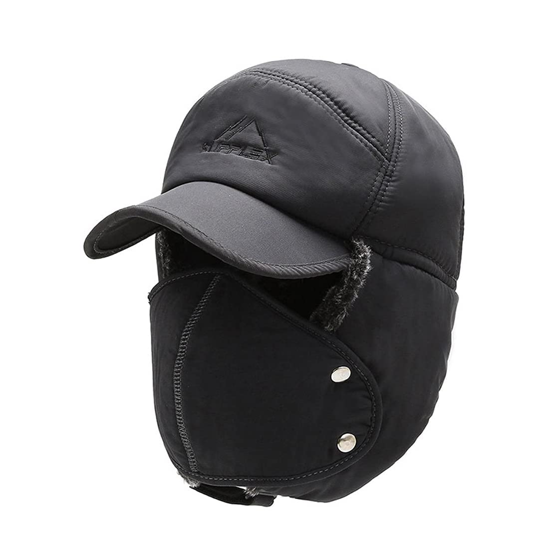 ONLY-HOT Winter Warm Trapper Hat Cozy Faux Fur Bomber Pilot Hat with Removable Mask, Earflap & Wide Brim Baseball Cap Trooper Hat Grey