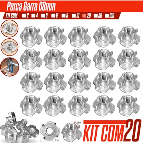 Kit 20 Porca Garra Para Madeira Porca Zincada 1/4 Fixação Perfeita Material Resistente e Duradouro