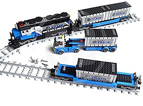 Bausteine Zug, Güterzug Bauset mit Wagons, Schienen,Container LKW, 1008 Klemmbausteine