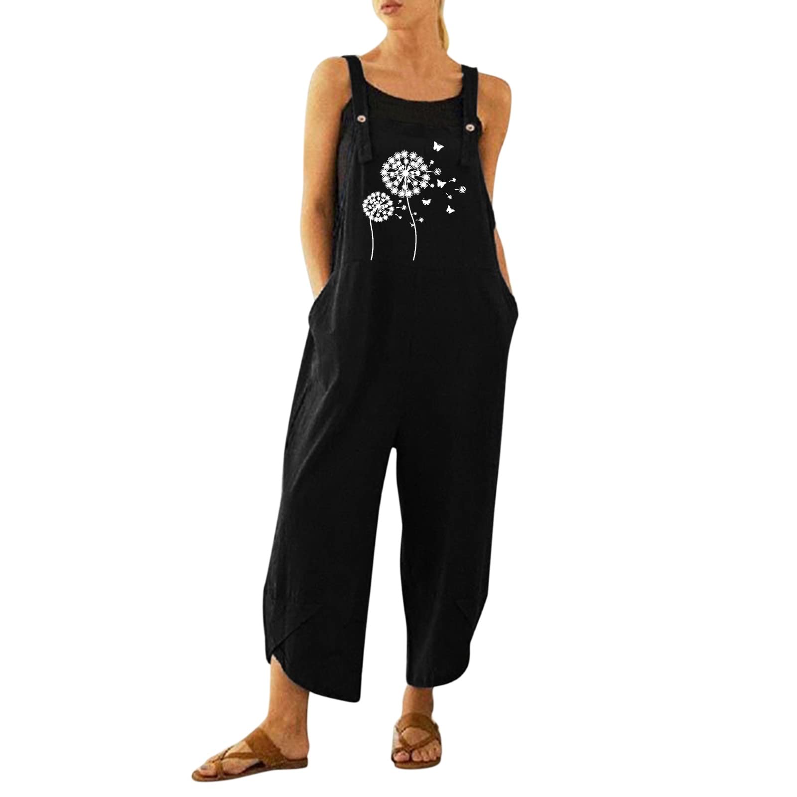 ADMAY Yoga Pantalones Chándal Leggins Deportivos Mujer Y22K Peto de Mujer Mono Ajustable de Algodón y Lino Mono Casual Suelto con Bolsillos Peleles de Verano