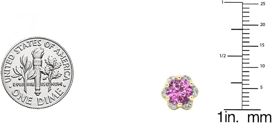 Dazzlingrock Collection 6mm Each Round Lab Created Gemstone & White Natural Diamond Women Flower Shape Cluster Stud Earrings, in Real Solid Gold - Image 3