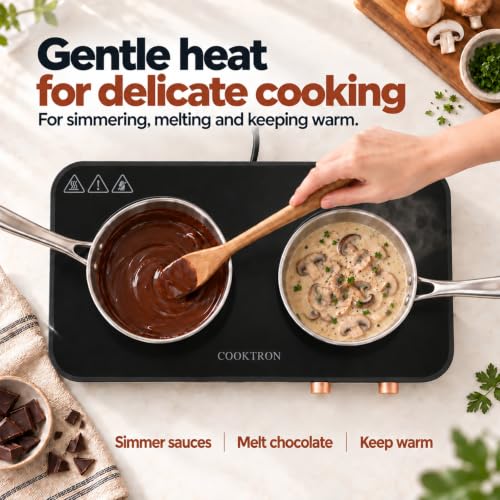 COOKTRON Portable Induktionskochfeld 2 Brenner mit abnehmbarem Eisen Guss Grillpfanne Antihaft...