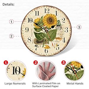 TAHEAT 8 Inch Summer Sunflower Wall Clock, Retro Rustic Floral Battery Operated Clocks, Wooden Decorative Easy to Read Clock for Home/Office/School/Bar TAHEAT 8 Inch Summer Sunflower Wall Clock Retro Rustic Floral Battery Operated Clocks Wooden Decorative Easy to Read Clock for HomeOfficeSchoolBar