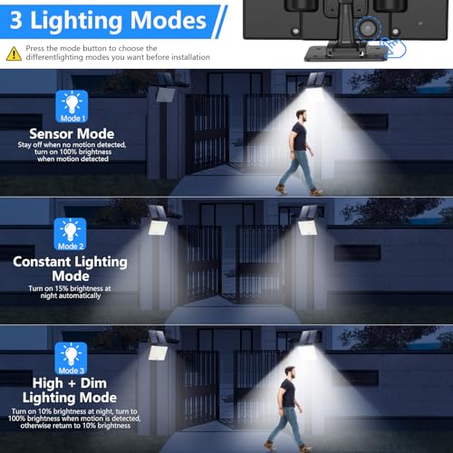 Solarlampen für Außen,Solarleuchte mit Bewegungsmelder,113 LED Solar Strahler IP65 Wasserdichte Solar-Split Wandleuchte mit 5m Kabel für Garage, Garten, Hof, Stufen, Haustüren, Rasen - 2 Stück
