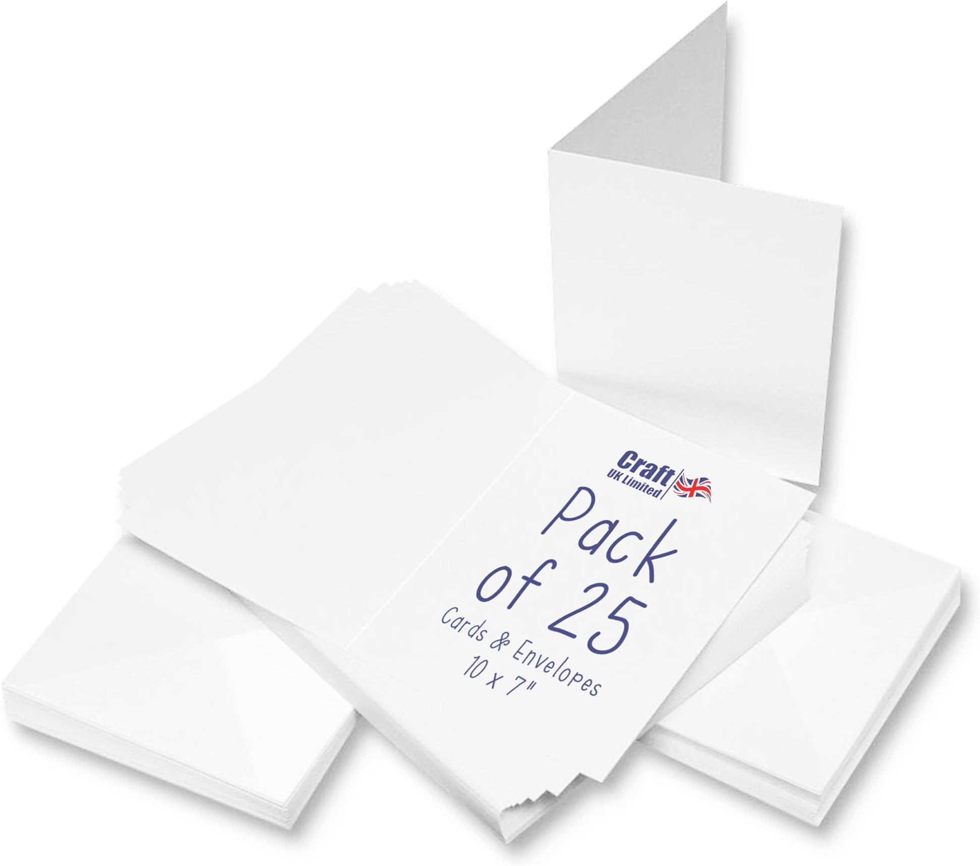 Craft UK, 25 Blank Cards and Envelopes for Card Making, Made in the UK, Lasting Quality, White, 10 x 7-Inch