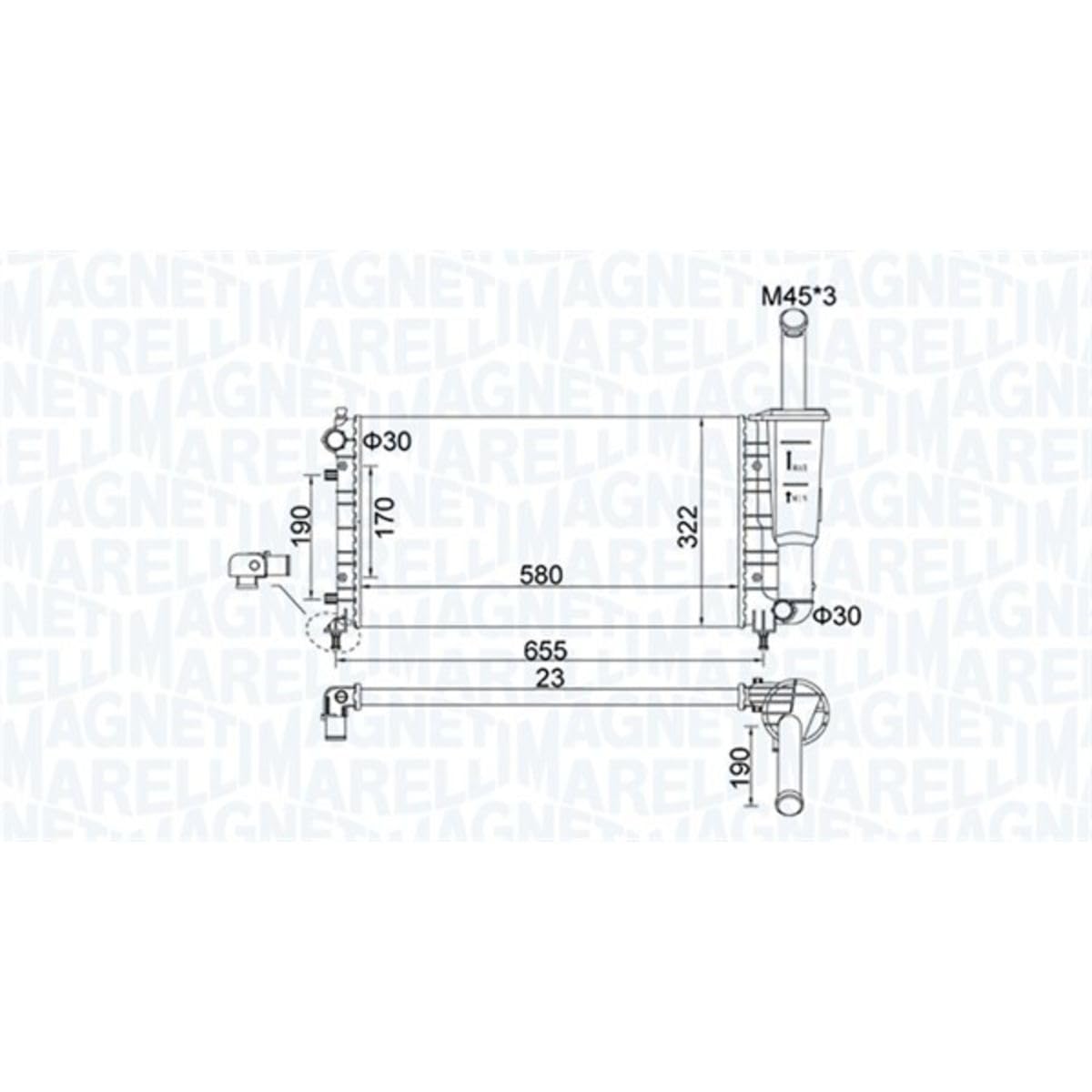 MAGNETI MARELLI Radiatore, Raffreddamento motore 350213183600 | Compatibile con: FIAT IDEA, LANCIA YPSILON