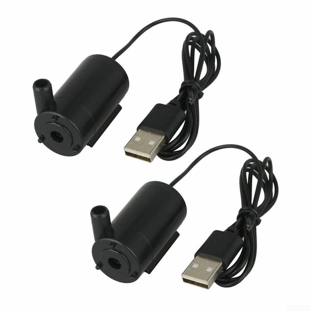 USB Mini Submersible Water Pumps Pack of Two, Stable Water Output Low Noise Energy Efficient for Fish Tanks Mini Fountains Aquariums Garden Watering Hydroponics