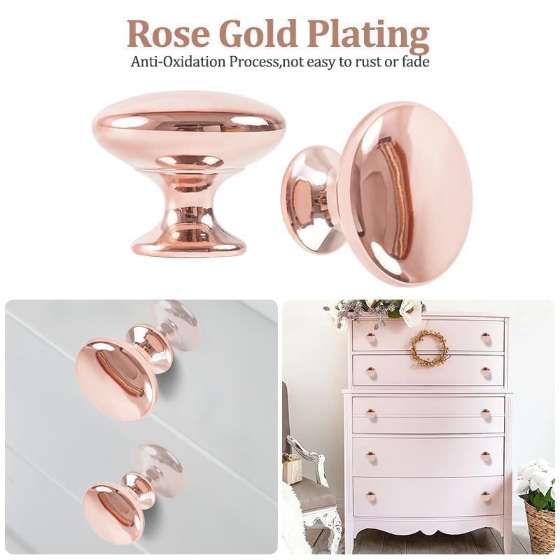 ShipeeKin 10x Polished Chrome Cabinet Hardware Round Mushroom Door Pull Handle Knob 30mm for Cabinet, Cupboard, Wardrobe, Cupboard, Drawer, Bedroom, Bathroom Racks Furniture ect. (Rosegold) - Image 4