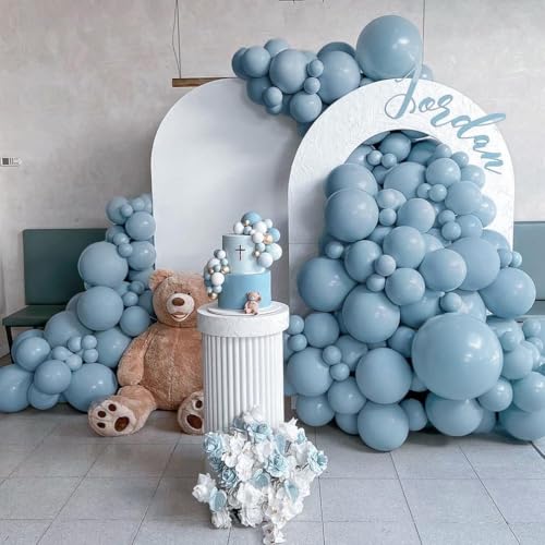 Image of Dusty Blue Balloons Double Stuffed Blue Balloon Garland Arch Kit Different Sizes 18In 12In 5In Latex For Birthday Baby Shower Gender Reveal Neutral Party