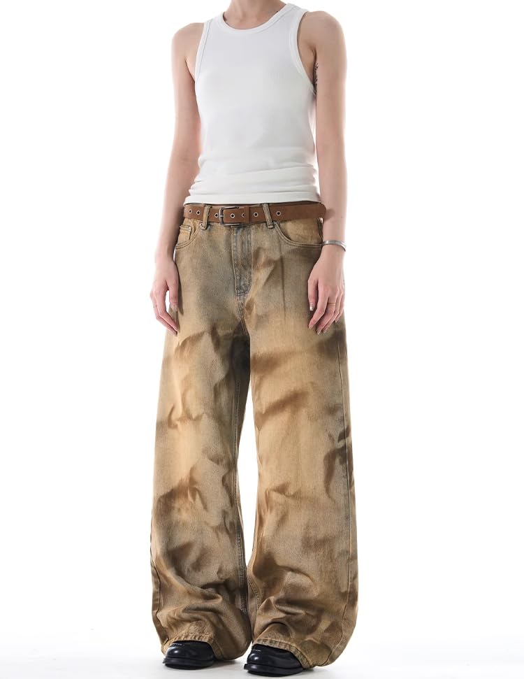 Men's Jeans Vintage Flared Dress Pants Loose Fit Trouser for Men 7