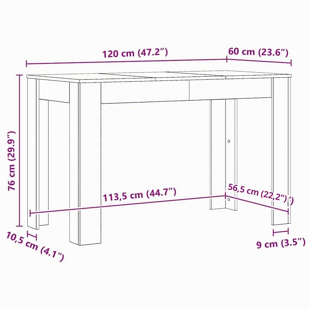 vidaXL Table à Manger chêne Artisanal 120x60x76 cm Bois d'ingénierie