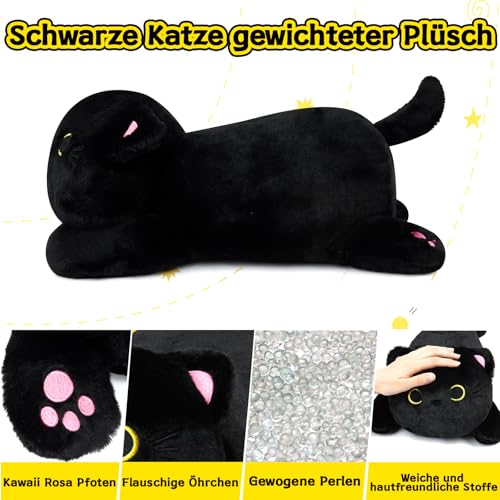 Yamepuia Gewichtskuscheltier - 45cm Schwarze Katze Gewicht Kuscheltier,Kawaii Weighted Stuffed Animal Weich Schwarze Katze Gewichts Kuscheltier Spielzeug Geschenke für Kinder