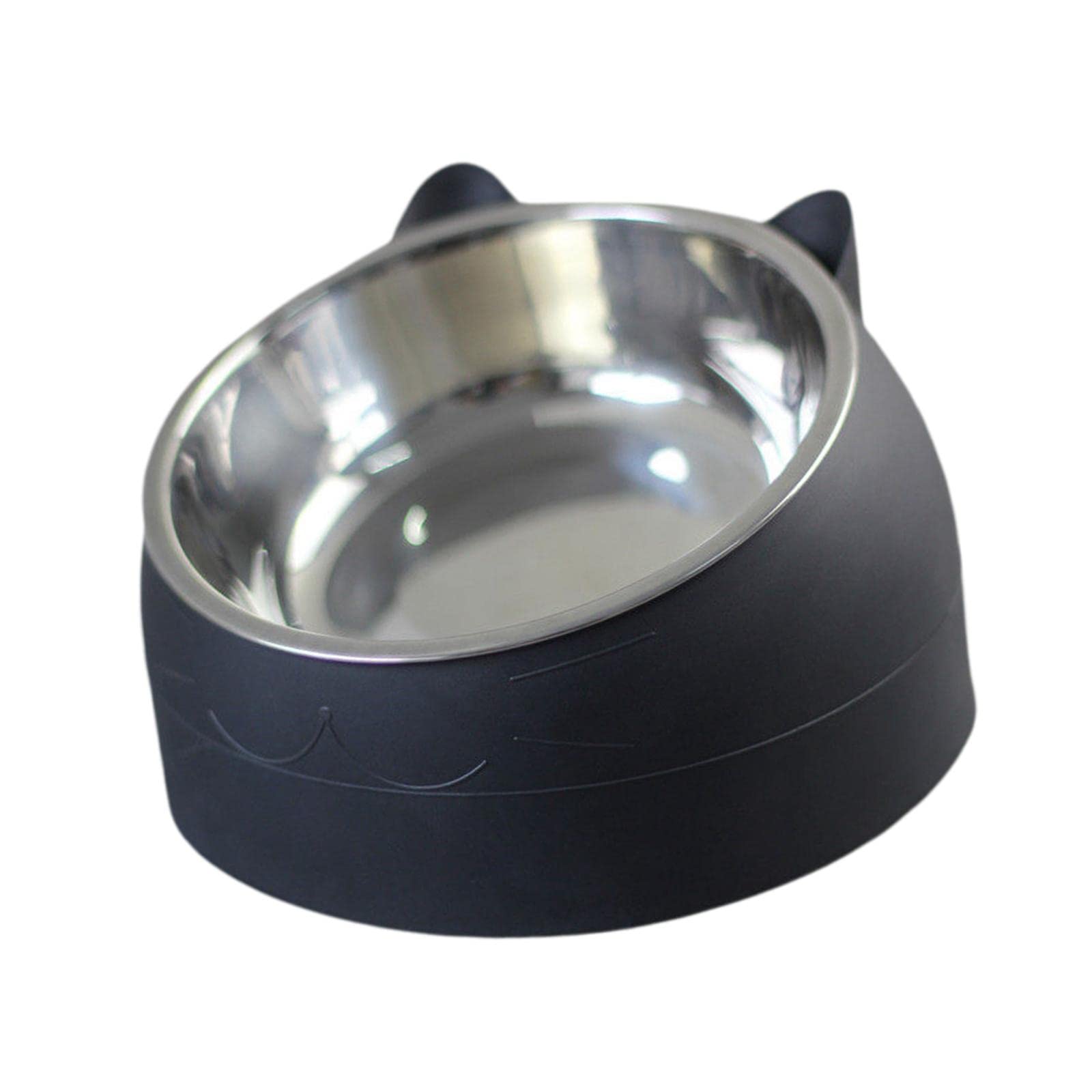 Pet Feeder Raised Metal Non Slip Food Feeder Tilted Elevated Container Drinking Cat Dog Bowl for Cats Small Medium Dogs Kitten Puppy, Black
