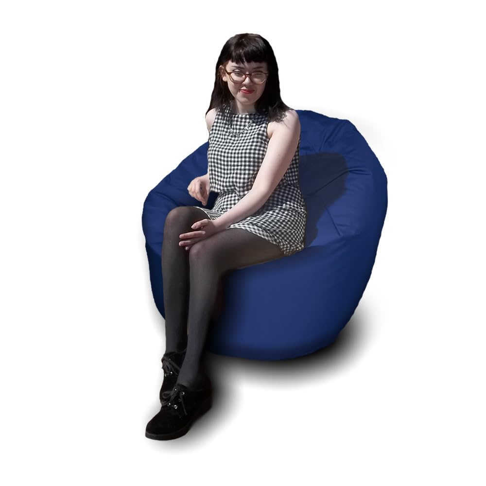 Bean Bag Beanbag, Cotton, Gaming Chair Seat Lazy Lounger Couch, for All Ages. Filling Included, Fire Retardant Covers & Filling. (Navy Blue, Medium (60 x 60 x 75 cm))