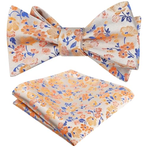 Image of Alizeal Mens 2pcs Floral Bow Tie Set | Self-tied Elegant Pocket Square Set for Wedding