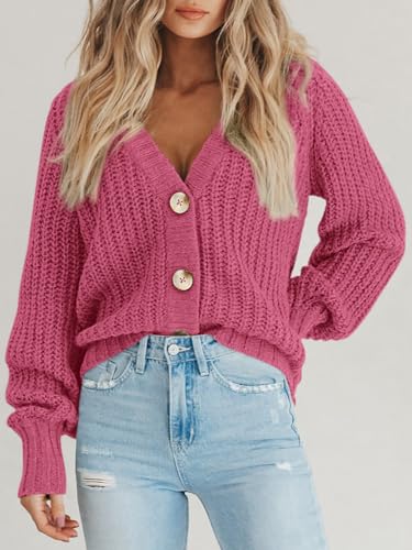 Image of PRETTYGARDEN Women's Chunky Knit Open Front Sweater Long Sleeve Button Loose Short Cardigan Outerwear Coats