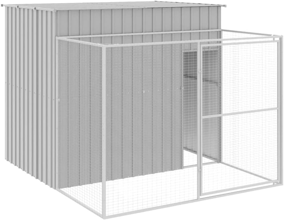 vidaXL - Dog House and Extended Run in Light Gray, Galvanized Steel for Durability, Convenient for Indoor and Outdoor Use, Protective Roof, 84.3"x99.6"x71.3"