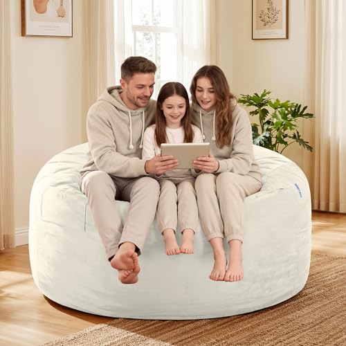 Image of HABUTWAY Bean Bag Chair: Giant 5' Memory Foam Furniture Bean Bag Chairs for Adults with Microfiber Cover 5Ft (Beige)