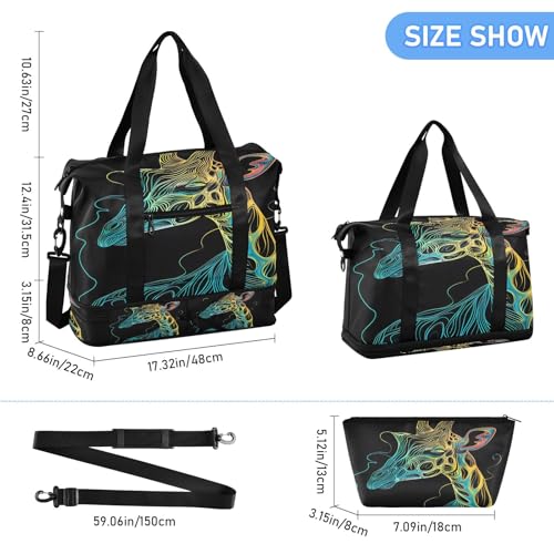 Giraffe Colorful Line Travel Duffel Bag Waterproof Gym Sport Tote Bag Carry On Weekender Bag with Compartment3