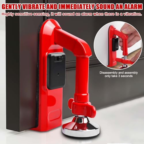 Türstopper Alarm, Door Jammer, Tragbare Türverriegelung Einbruchschutz Sicherheitsgerät für Zuhause, Hotel Reisen und persönlichen Schutz Einstellbares Türstopper mit Alarm 80db (Rot)