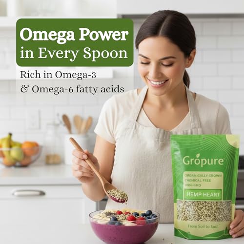 Image of GroPure Organic | Hemp Hearts 150g | Hulled Hemp Seeds for Eating | 36g Complete Protein | 10g Omega 3 & 6 Per Serving | Hemp Hearts for Eating | Raw, Pesticide-Free | Blends Into Smoothies, Salads & More