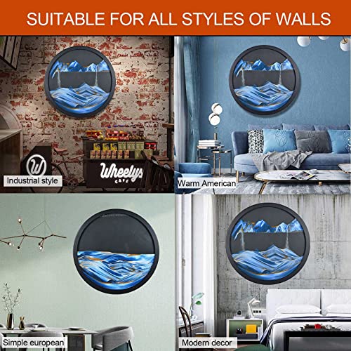 Revahs 17.3'' Moving Sand Art Picture, 360° Rotation Wall Art Sculpture Décor, 3D Sand Landscape Moving Relaxing Home Office Picture Round Glass Deep Sea Sandscape Decor #TOP3