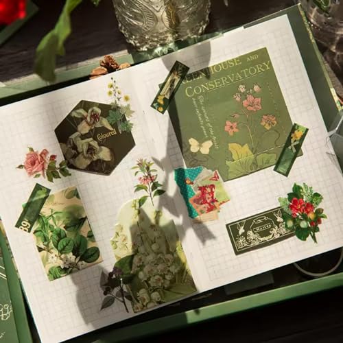 Image of The AutoStory Nature Scrapbook Album A6 Junk Journaling Book Botanical Stickers Scrap Pages Washi Tape DIY Memory Art Craft Gift for Teens Girls Planner Decor (Cyan Looked At Wild Dome, Green)