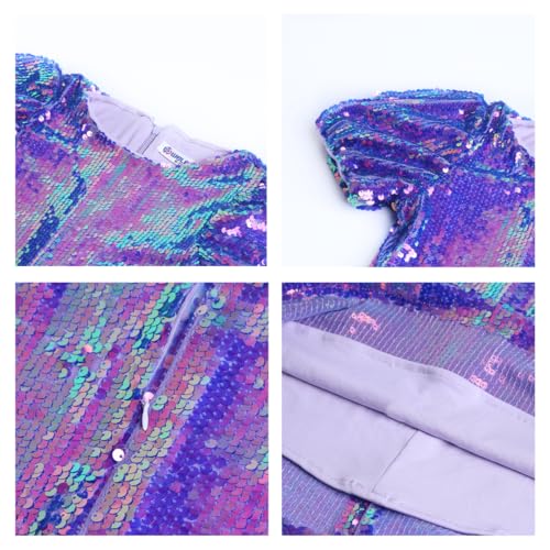 Image of WELAKEN Girls Ombre Sequin Dress Sparkly Fancy Short Puff Sleeves Gradient Party Dress