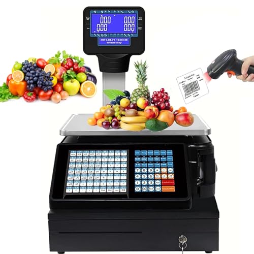 Báscula digital con impresión de etiquetas, doble pantalla, 30 kg