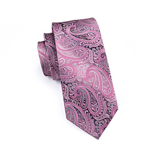 Image of Dubulle Mens Tie and Lapel Pin Paisley Striped Floral Necktie for Men Pocket Square Cufflinks 4PCS Set Wedding Party