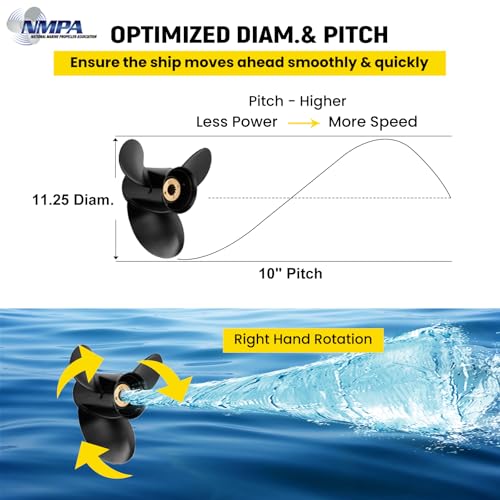 Image of VIF Jason Marine Upgrade OEM 13 Spline Tooth Aluminum Outboard Propeller with Mercury Engines 30 /35 /40 /45 /50 /55 /60 /70hp, Not for EFI Engine, 3-1 /4 inch Gearcase,RH