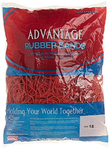 Alliance Rubber 96185 Advantage Rubber Bands Size #18, 1 lb Box Contains Approx. 1480 Bands (3" x 1/16", Red)