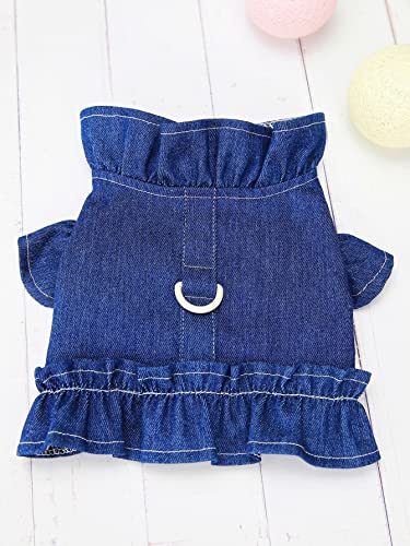 Qwinee Bow Dog Dress Harness Denim Ruffle Tank Dress Walking Training Easy Control Pet Harness Vest For Small Medium Dogs Cat Puppy Dark Blue L #TOP2
