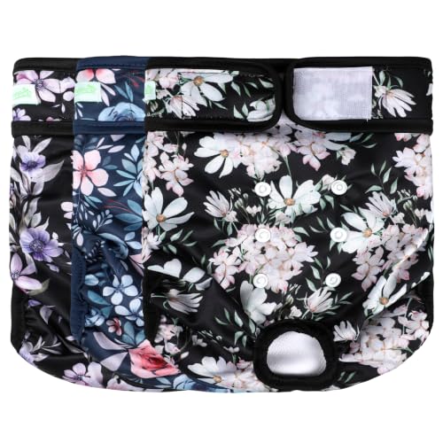 Image of wegreeco Washable Female Dog Diapers Highly Absorbent Reusable Diapers for Dog in Heat Period, 3 Pack (Watercolor Flower, Large)