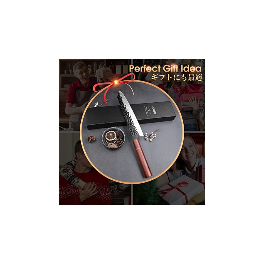 Huusk Japan knife, Kiritsuke Chef Knife Professional 9" High Carbon Steel Japanese Kitchen Knife Hand Forged Meat Sushi Knife Ultra Sharp Cooking Knife Full Tang Bunka Knife for Sushi Poultry