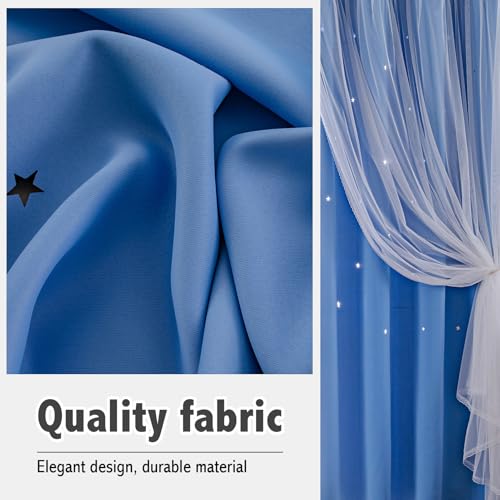 Image of indistar Star Cutout Kids Window Blackout Curtains for Girl Bedroom Window Room Darkening Curtains & Drapes Baby Nursery Curtains (2 Panel,52Wx63L inch,Blue)