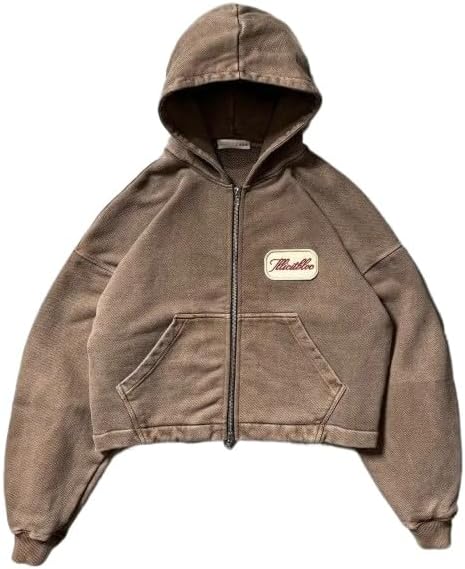 Y2k Hoodie Men Women Zip Up Letter Print Hoodies Retro Oversized Sweatshirts Hip Hop Trendy Streetwear