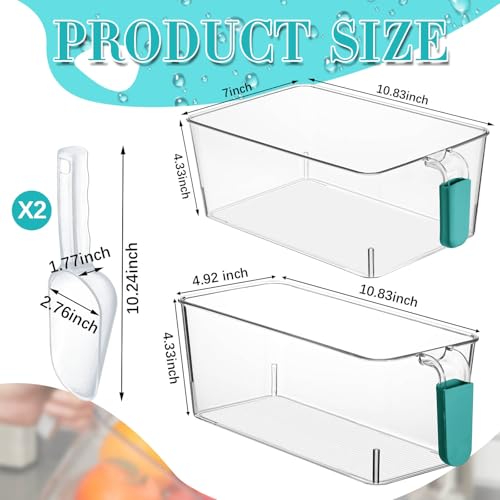 Image of Havawish Ice Storage Bin and Flexible Scoop Set Plastic Freezer Bin with Pull Out Handle Storage Bucket Clear for Container with Scoop(Blue,10.83 x 7 x 4.33 in,10.83 x 4.92 x 4.33 in,Classic)