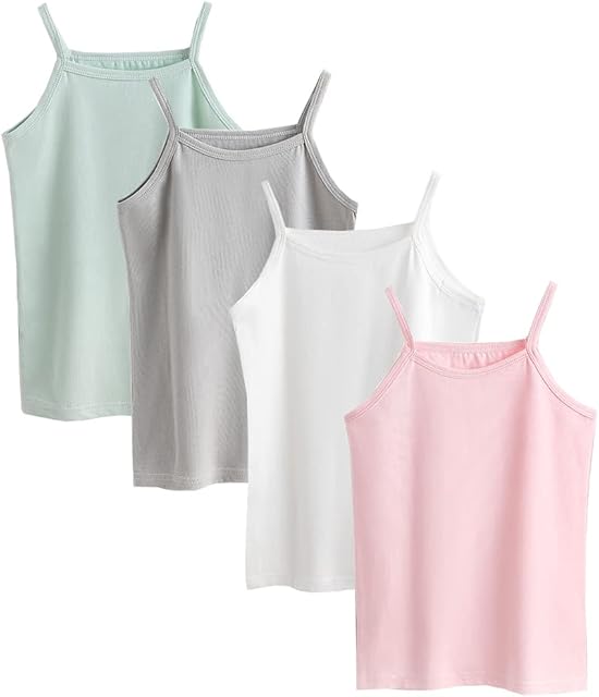 Nightease Toddler Girl's Cotton Vest Tops Little Kids Pack of 4pcs Comfort Camisole Undershirts Fits 2-9 Years